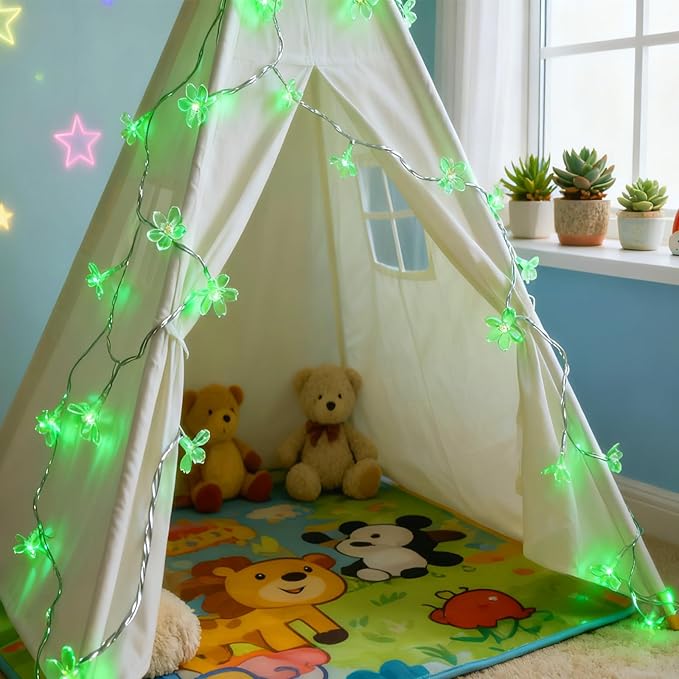 St. Patricks Day Flower String Lights, Decorative Green Cherry Blossom Floral Lamps Battery & USB Operated, 30 LED 10ft 8 Lighting Modes & Timer for Bedroom Classroom Christmas Party Decorations