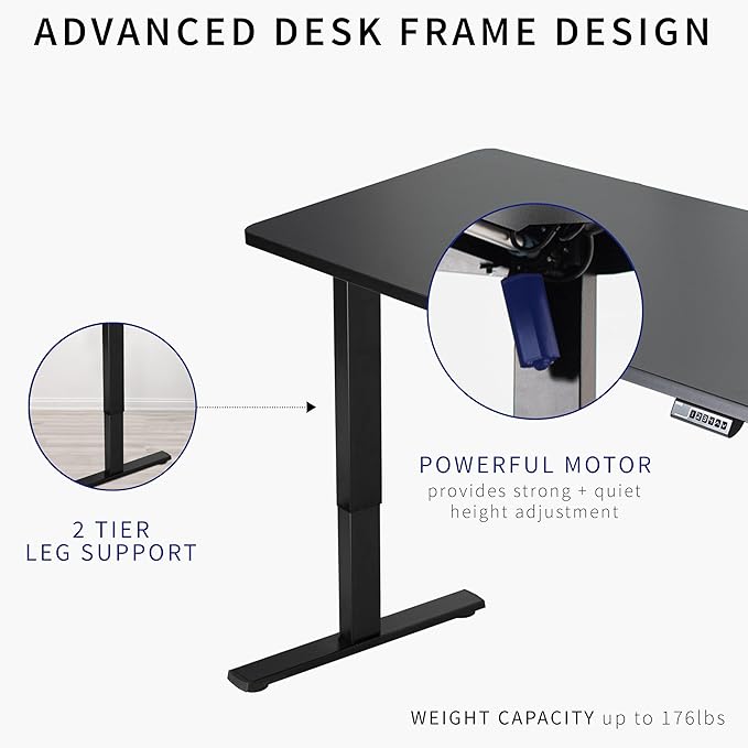 VIVO Electric 60 x 24 in Standing Desk, Memory Height Adjustment, 1B Series, Holds 220 lbs, One-Piece Light Wood Top, Black Frame, DESK-KIT-1B6C