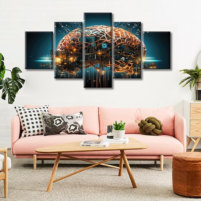 Artificial Intelligence Wall Paintings for Living Room Brain Nervous System Modern Office Wall Art Wall Decor Brain Canvas Wall Art for Bedroom Artwork Decoration Framed Ready to Hang, (60"Wx32"H)