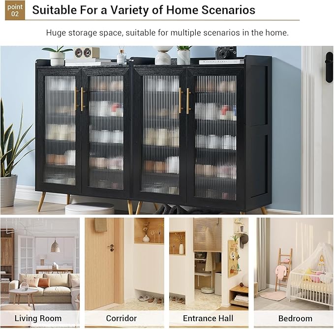 GarveeLife 5-Tier Shoe Cabinet with Glass Front Doors, Durable Storage Organizer Featuring Reinforced Support Legs, Modern Shoe Rack for Entryway or Front Door, Black Finish
