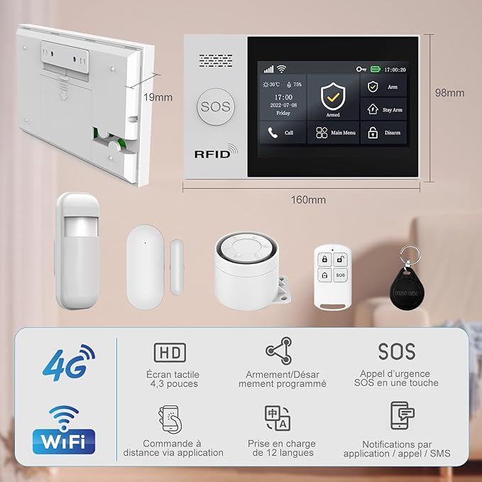 WiFi Wireless Alarm System for Home Security - 24/7 Protection Smart Home Devices 4.3" Touch Screen, GSM/4G+WiFi, App Instant Alerts, No Monthly Fee, Alexa Compatible for Villa, Kids Safety (21 pcs)