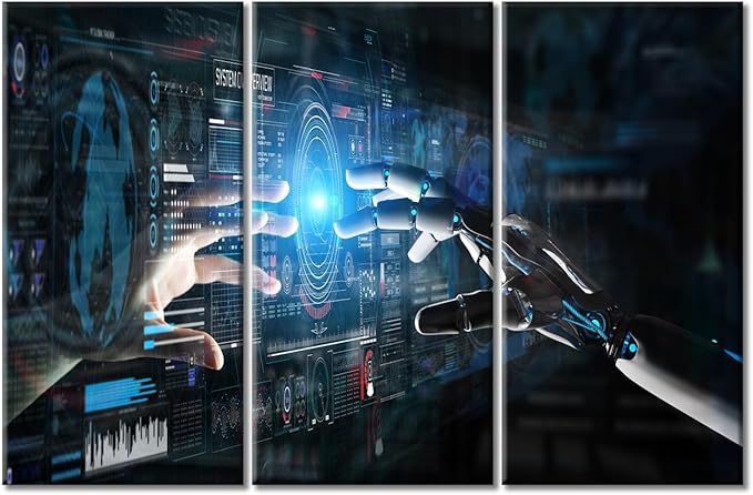 Computer Processors CPU Pictures Bedroom Wall Decor Virtual Network Framed Wall Art Canvas Paintings Home Decor Wall Print on Canvas Giclee Gallery-Wrapped Posters and Prints (42" Wx28 H)