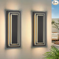 Dusk to Dawn Outdoor LED Wall Sconce,15.7 in Black Modern Square Outdoor Light Fixtures Wall Mount,Waterproof 2-Tier Exterior Lights for House,Garage,Porch,Patio,Yard,Foyer,3000K,24 W, 2PCS