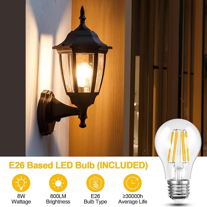 FUDESY Outdoor Wall Light Dusk to Dawn, Porch Sensor Light Black Plastic Anti-Corrosion with LED Edison Filament Bulb, Exterior Mount Lantern for House, Garage (2-Pack)