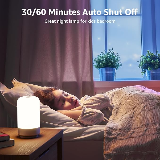 Lepro Table Lamp, Color Changing LED Touch Lamp for Bedroom, RGB and Tunable White 2700K-5700K, 350lm, Dimmable Bedside Nursery Night Light with Auto-Off Timer, Soft Warm White Mood Lighting, Silver