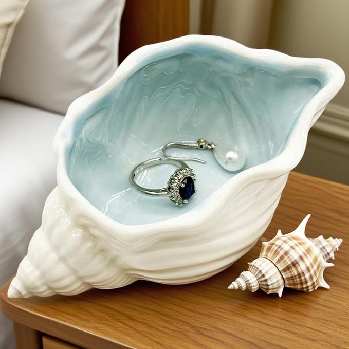 Conch Jewelry Dish Ceramic Jewelry Tray, Small Shell Jewelry Holder Dish Ring Plate, Beach Shell Ring Dish, Coastal Ocean Nightstand Decor Jewelry Plate Tray, Key Bowl Seashell Trinket Dish