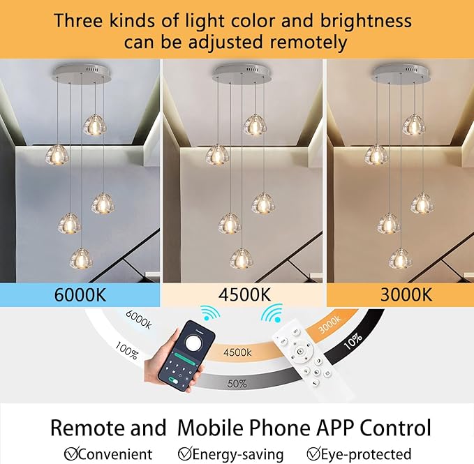 Modern LED Chandeliers for Dining Room Kitchen Pendant Lights Lighting for Island Dimmable Fixtures Bubble Crystal Floating Chandelier LED Lights Brushed Nickel