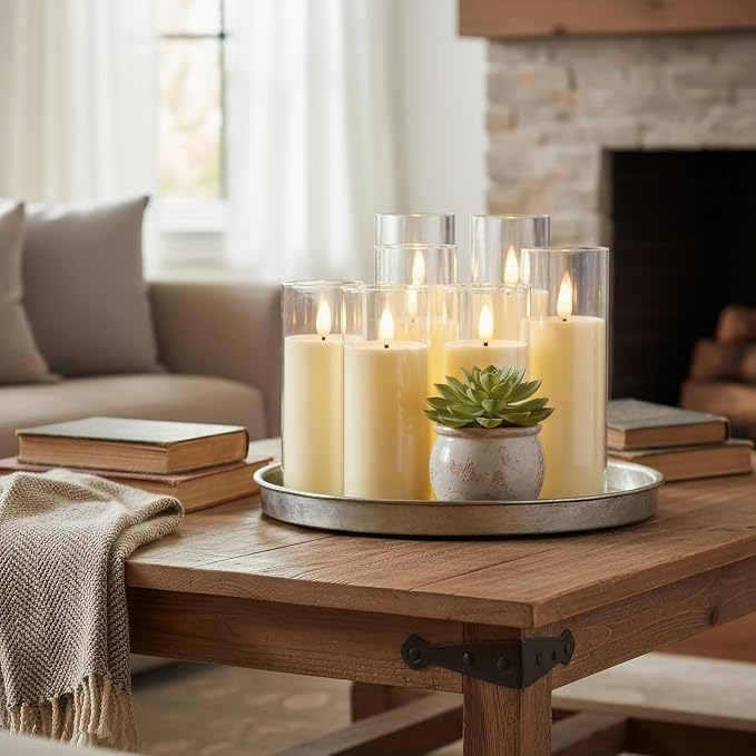 Homemory Ivory Acrylic Flameless LED Candles, Battery Operated with Remote Control and Timer, Electric Fake Candles for Wedding, Home Decor, Set of 9