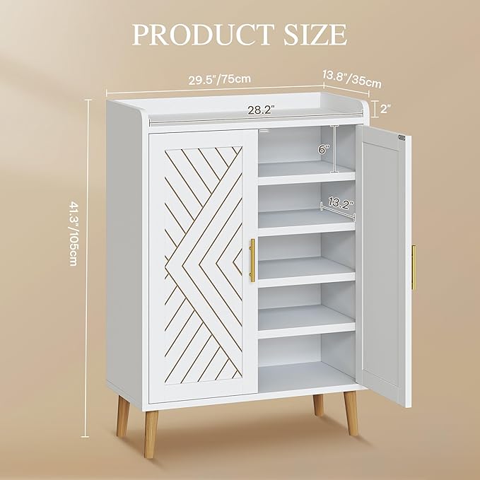 YITAHOME Shoe Cabinets with Doors Entryway, 5-Tier White Shoe Storage Cabinet Modern Freestanding Wood Shoe Organizer Cabinet for Living Room Hallway, White
