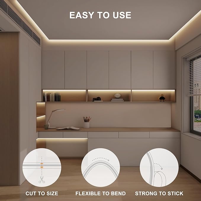 16.4ft COB LED Strip Light with Remote, 3000K Ra93+ Dimmable Bright Warm White Led COB Strip Light, White Continuous Led Strip Light for Mirror, Stair, Cabinet, Room
