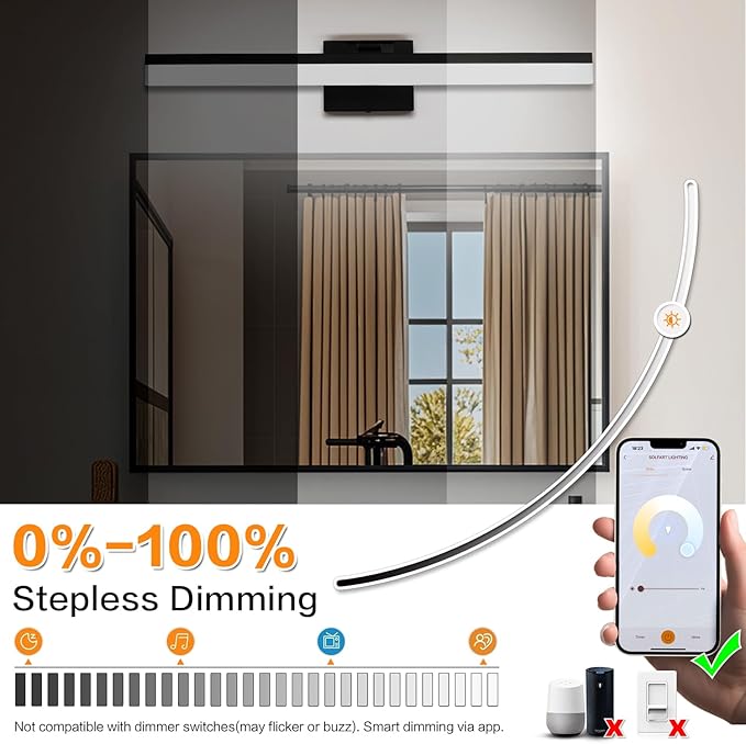 SOLFART Black Bathroom Light Fixtures Vanity Light Modern Bathroom Lights Over Mirror Led Lights for Bath 23.6 Inch APP Control Adjustable Color Temperature Dimmable Vanity Led Lights