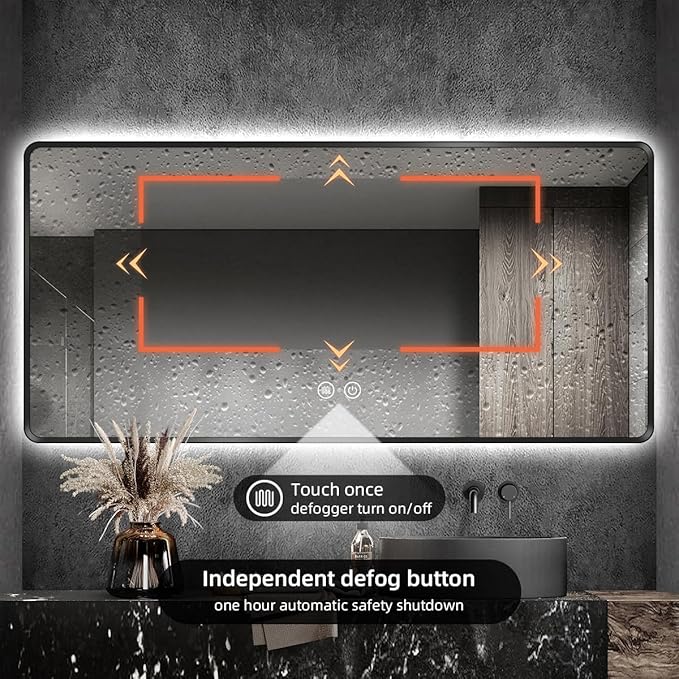 36 x 36 Black LED Bathroom Mirror, Metal Framed Rounded Corner Rectangle Backlit Mirror Bathroom, Anti-Fog, 3-Color Stepless Dimmable Lighted Mirror, Motion Sensor Lights, Memory Function