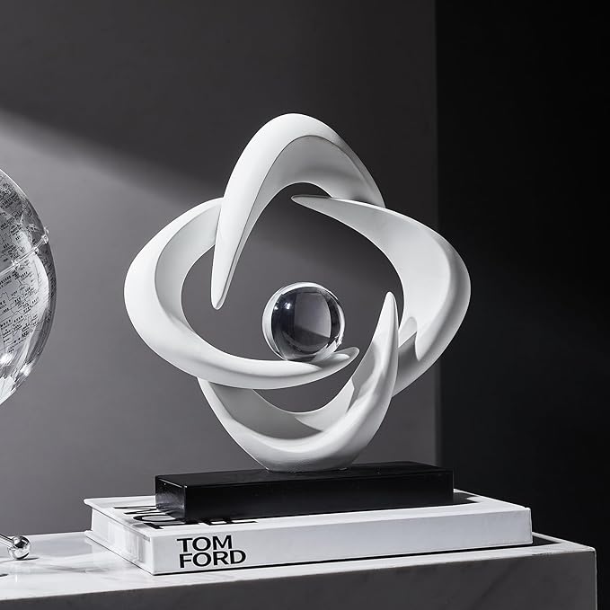 Abstract Art Sculpture, Resin Gold Decorative Statue, Modern White Ornaments for Living Room, Decorativas Modernas for Coffee Table/Entryway/Office Collectibles (White)