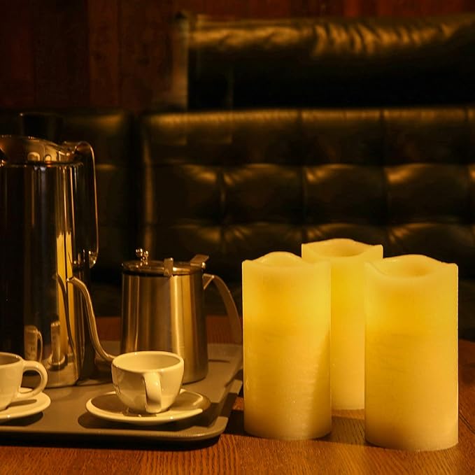 H-BLOSSOM Flameless Candles Battery Operated Real Wax Pillar LED Candles with 10 Key Remote Control Cycling 24 Hours Timer Set of 6 (3" x 6" Remote)