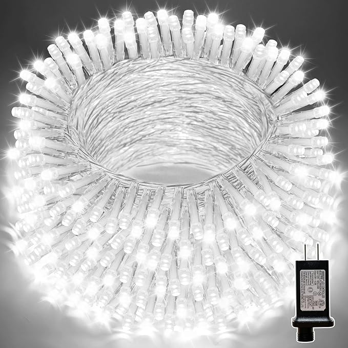 LAMPHOME 33ft Christmas Decorative Mini Lights, 100 LED Transparent Wire Fairy Starry String Lights Plug in, 16 Lighting Modes, for Indoor Outdoor Xmas Tree Wedding Party Decoration (White)