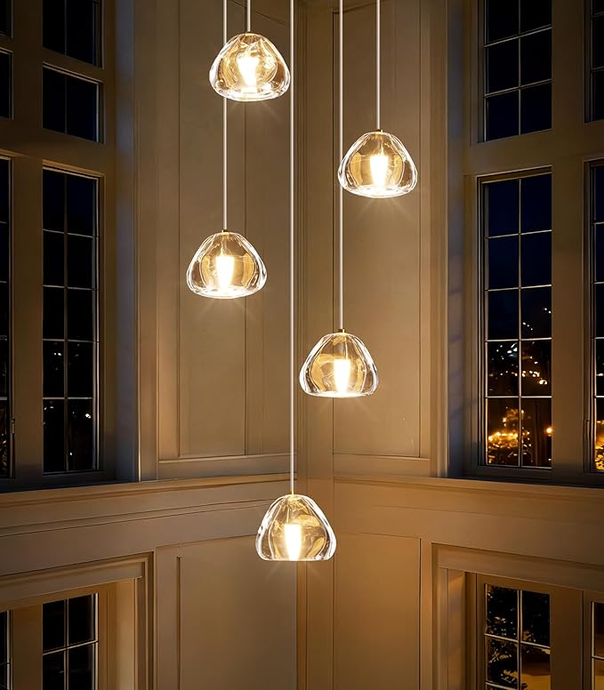 Modern LED Chandeliers Dining Room Kitchen Pendant Lights Lighting for Island Dimmable Fixtures Floating Bubble Crystal 2700K 6000K Remote Dimming 5-Lights