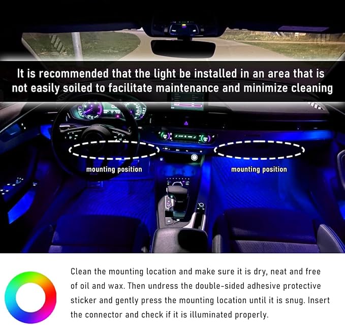 Car Interior LED Strip Light, 12V 24 LED Waterproof Neon Ambient Night Light with USB Port, Automotive Atmosphere Decorative Under Dash Lighting Kit, Car Accessories (Blue)