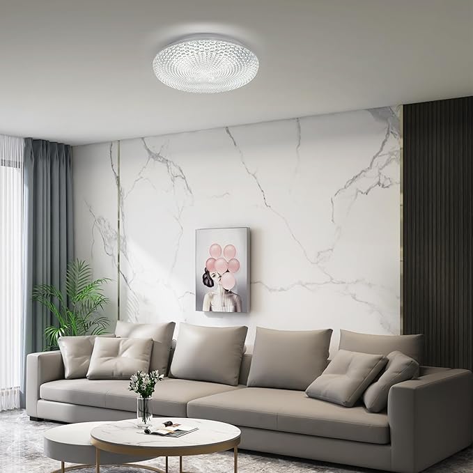 OOWOLF Flush Mount LED Ceiling Light Fixture, 2700K-6500K Super Bright 36W 3600LM 13.78 Inch Dimmable Warm/White Light Kitchen Light Modern Ceiling Lamp for Bedroom Bathroom, Chandeliers with Remote