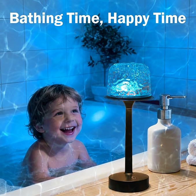 Cordless Shower Lamp,Bedside Lamp,Touch Ocean Wave Projector Light,3 Way Color Temperature,16 Color Changing Light,Dimmable,Rechargeable Aurora Night Lights for Bedroom Bathroom, Waterproof