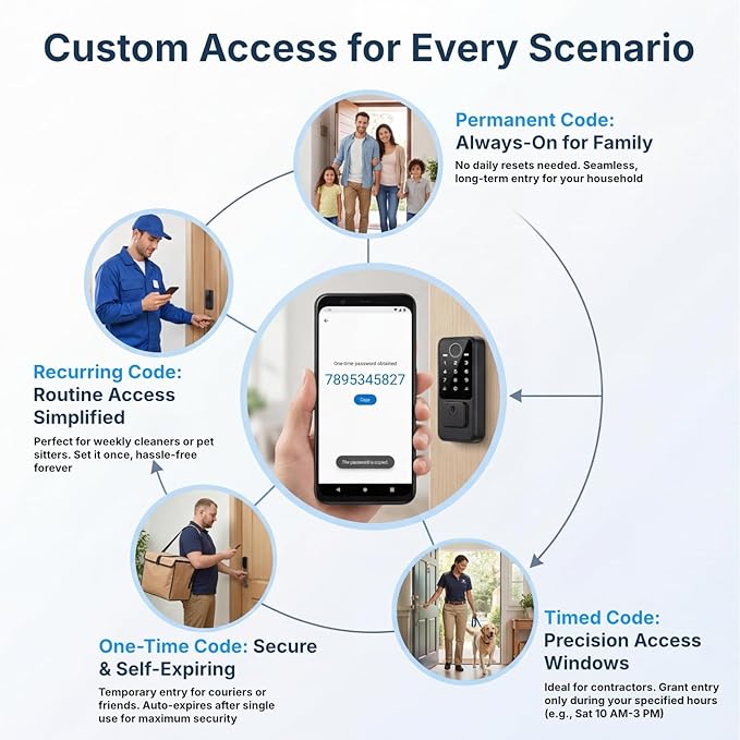 Smart Door Lock with Built-in WiFi - Keyless Entry Door Lock for Front Door, Fingerprint Door Lock with App Control, 5-in-1 Touchscreen Deadbolt with 6 Keys & 2 NFC Cards, Auto Lock