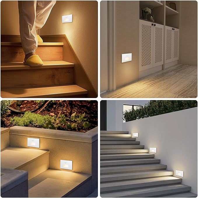 8 Pack Motion Sensor LED Step Lights, 3CCT 120V Hardwired Indoor Outdoor Stair Light, 3.5W 150LM 5%-100% Dimmable Waterproof Staircase Lamp, 3000K/4000K/6000K, Dimmer Switch, ETL, White