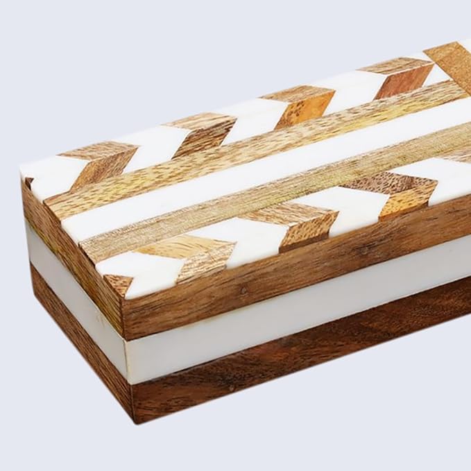 Handicrafts Home White Decorative Storage Box with Lid Wooden Entryway Organizer Box Key Holder Console Table Storage for Hallway Decor – Resin Inlay Patisserie Adorn Collection- 10x2.5x1.5