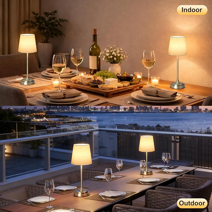 Cordless Table Lamp Rechargeable,5000mAh Battery Operated Desk Lamp,3 Colors & 7 RGB Stepless Dimmable,Touch Ambient Light for Bedside,Bedroom,Dining Room,Living Room,Bronze,FlaxenShade