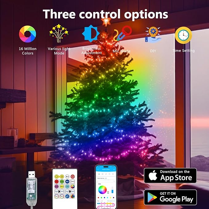 dalattin Led Lights 32.8ft,Smart RGB IIC Fairy Lights 100 LEDs,130+ Holiday Scene Modes,IP65 Waterproof&Sync with Music Led String Lights,New Year Valentine's Decor with App&Remote Control