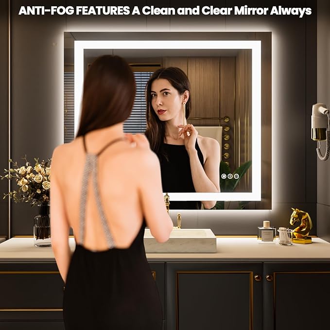 LOAAO 44"X36" LED Mirror for Bathroom, Lighted Bathroom Mirror with Lights, Anti-Fog, Dimmable, Memory Function, Clear Reflection