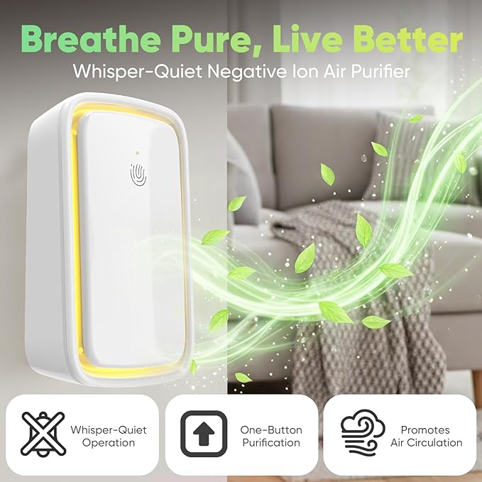 Plug In Air Ionizers Negative Ion Technology Air Purifier for Home & Office, Quiet Negative Ion Air Freshener for Small Rooms, Bedrooms, Living Rooms, 4-Pack