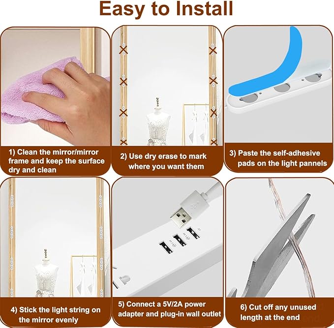 2 Pack Led Vanity Mirror Lights,3 Color Hollywood Style Vanity Make Up Lights,10ft Dimmable Color and Brightness Lighting Fixture Strip for Makeup Vanity Table & Bathroom Mirror (Mirror Not Included)