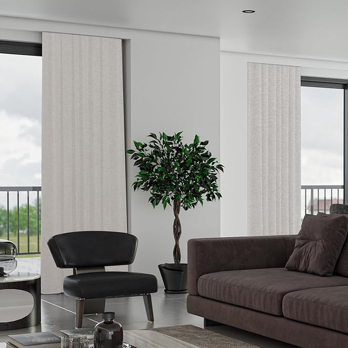 SmartWings Automatic Curtain Opener with Drapery, Motorized Vertical Blinds with Remote, Electric Closet Doors Sliding Panels Compatible with Alexa Google Homekit, 90% Blackout Cream