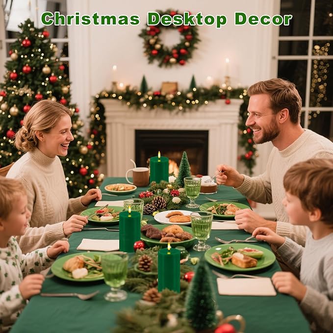 Green Flameless Candles, Set of 2 7"x3" Flickering LED Candles with Remote & Timer, Dimmable Electric Pillar Candles Battery Operated, Candles Light for Home St. Patrick's Christmas Decor (Green)
