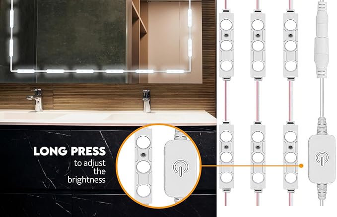 Mirror Lights, 10ft Hollywood Style LED Vanity Mirror Light, Dimmable Ultra Bright White Touch Control Light Strip for Makeup Vanity & Bathroom Mirror (Mirror Not Included)