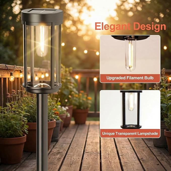 Sparkblaze 2 Pack Solar Pathway Lights Outdoor, Modern Classic Solar Garden Lights, Auto On/Off Landscape Lighting for Yard, Lawn, Patio, Walkway, Waterproof Solar Stake Lights. (2, Warm White)