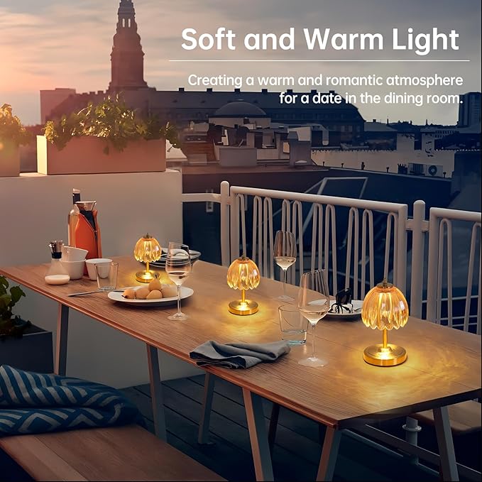 Set of 2 Tulip Table Lamp with 5200mAh Battery & Touch Control, Cordless Small Table Lamp with 3 Colors, Rechargeable Battery Operated Table Lamps for Nightstand, Bedroom (Amber Tulip)