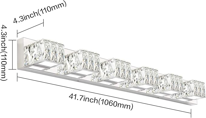 ZUZITO 6-Light Bathroom Vanity Lights - LED Chrome Bathroom Lighting Fixtures Over Mirror - 36W Modern Vanity Lights for Bath Wall - Crystal Vanity Light Bar Cool White Light