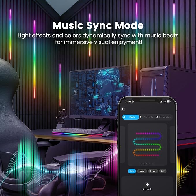 6 Pcs RGB+IC Recessed Lighting for Acoustic Wall Panels, Alexa Compatible RGB Wall Lights for Acoustic Wood Slat Panel, Smart WiFi Self-Adhesive LED Recessed Lights for Slat Decor (2*15+2*25+2*35in)