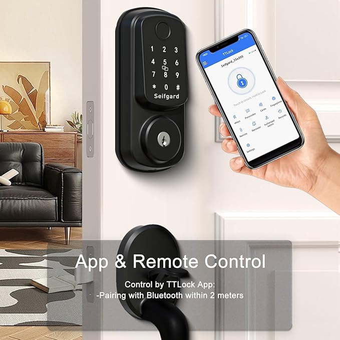 Keyless Entry Door Lock Deadbolt with Handle Set, Smart Door Lock for Front Door, Auto Lock Compatible with Alexa, Black