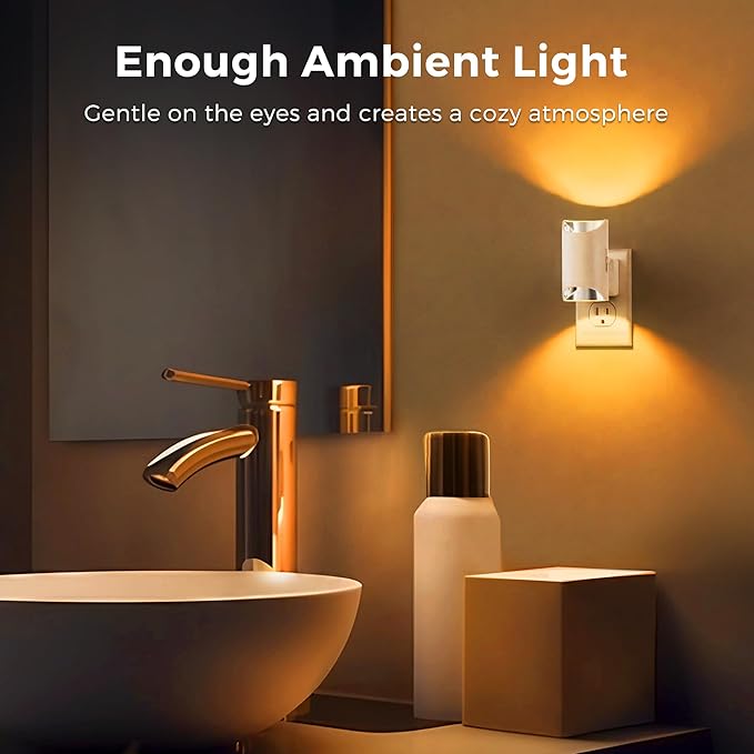 L LOHAS LED Night Lights Plug into Wall, Dimmable Night Light 0-100LM, Dusk to Dawn Sensor, Soft White 2000K, Plug in Nightlights for Hallway Bedroom Stairway, 2 Pack