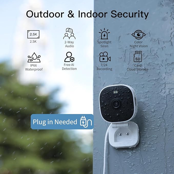 Vimtag Security Camera Outdoor 2.5K, 2.4G/5G Smart Wi-Fi Cameras for Home Security with Color Night Vision, Motion Activated Spotlight/Siren, IP66,2-Way Audio, Support Cloud/512G SD Card Storage,Wired