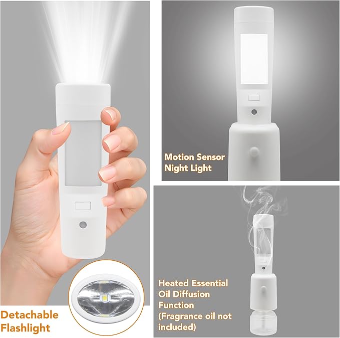 Aromatherapy Emergency Lights, Rechargeable LED Flashlight with Motion Sensor Night Light &Power Failure Light, Plug in Air Freshener Warmer for Bedroom Bathroom Hallway