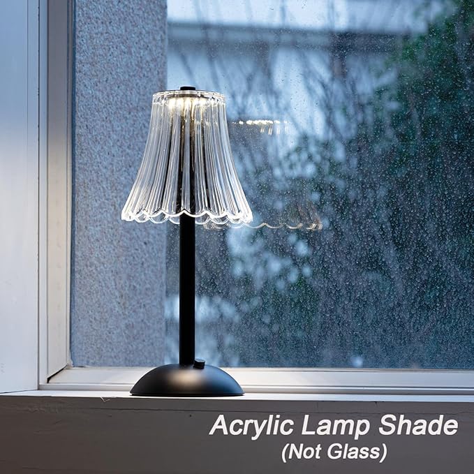 Cordless Table Lamps for Home,Table,Dining Room, Gold Rechargeable Lamps, USB Charge 12'' Tall LED Brass Portable Outdoor Indoor Table Lamp with Built-in Dimmer (Black-White)
