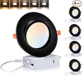 CLOUDY BAY [4 Pack] 6 inch 5 Color Swivel LED Gimbal Recessed Light with Junction Box IC Rated Air Tight,120V CRI90+,2700K/3000K/3500K/4000K/5000K Selectable,Black