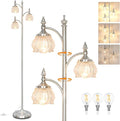 Brushed Nickel Floor Lamps for Living Room Silver Flower Standing Lamp with 3 Brightness Lights Glass Shades 66.5in Lamp for Bedroom Office(3LED Bulbs Included)