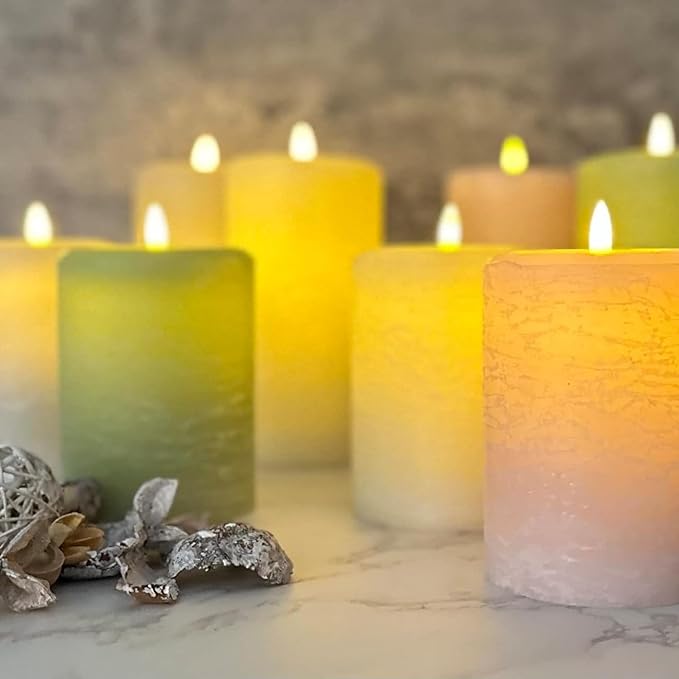 LumiPur Signature Collection Natural Glow Flickering Flameless 4 Pack LED Wax Pillar Candle (4 Pack 3.5" x 5", Linen White)