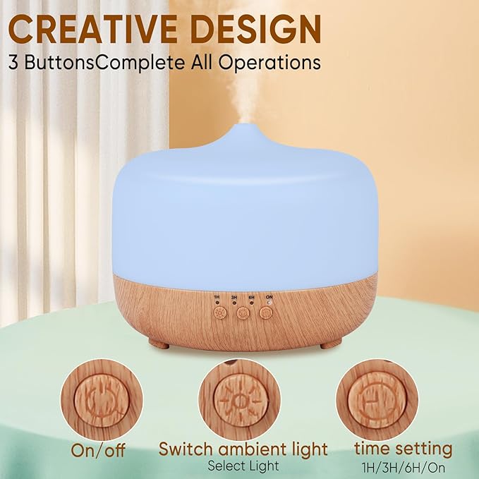 HAPPTWS 1000ml Essential Oil Diffuser - Remote Control Aromatherapy Diffuser 7 Color Changing LED for Large Room Home