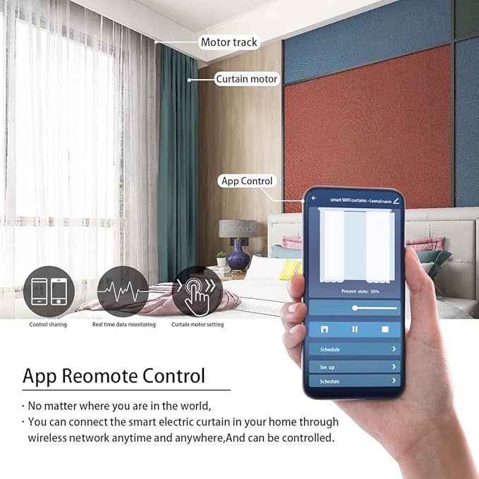 Control4 Native Smart Motorized Curtain Track Kit, 4000mAh Battery Automatic Curtain Opener, Pre-assembled Electric Rail for S-Fold Ripple Fold, Remote Support (5 meters (196.8 inches))