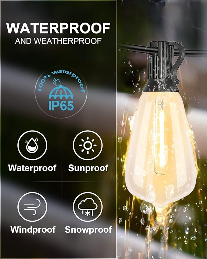 Lightdot 400FT Outdoor String Lights, LED Bistro String Lights with Shatterproof ST38 Bulbs, 2200K Dimmable, Waterproof Hanging Lights for Porch, Party, Garden, Backyard, Balcony - ETL Listed