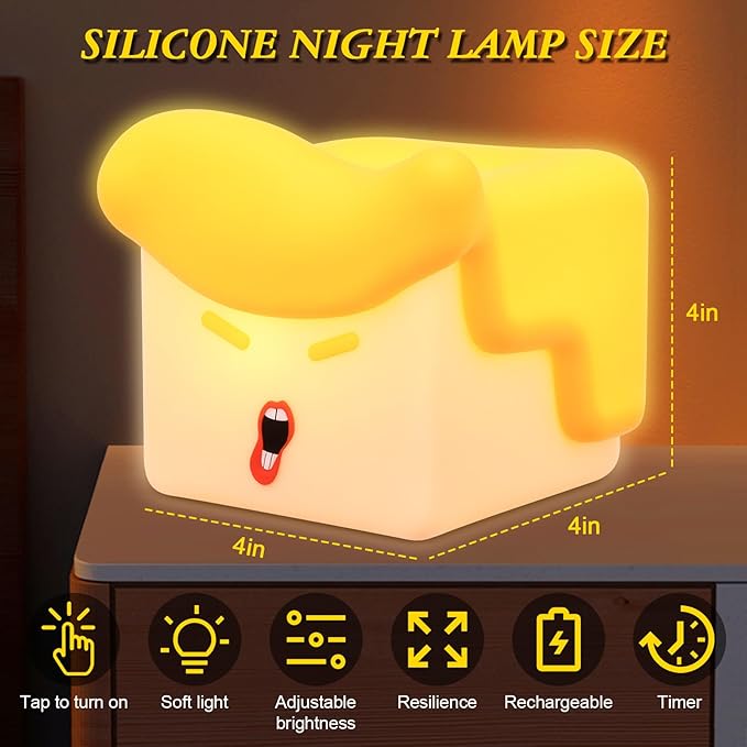 Fun Night Light, Hilarious Silicone Squishy Lighted Tap Light, 3 Levels Dimmable/Timer Night Light, USB Rechargeable Bedside Touch Lamp, Room College Dorm Décor